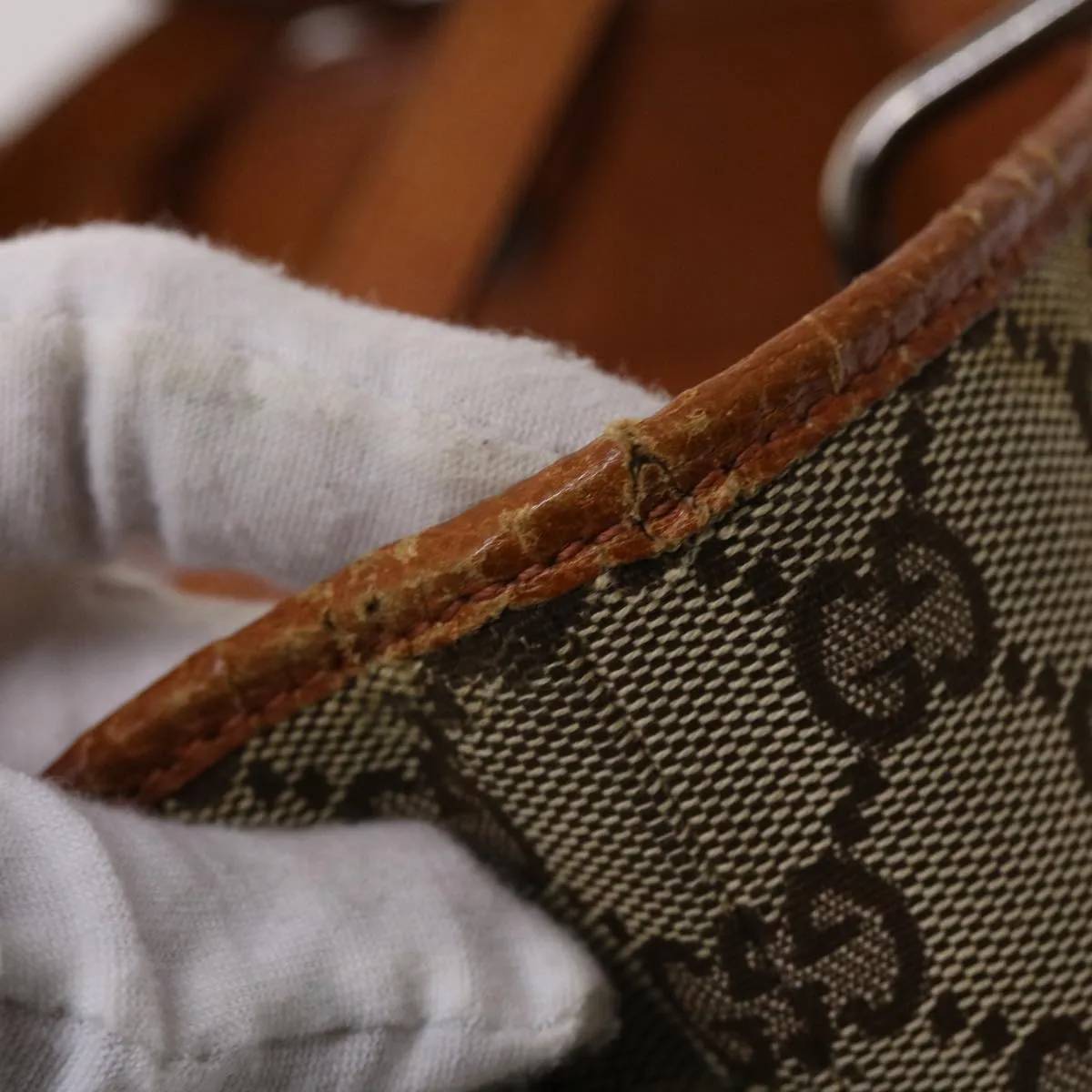 GUCCI GG Canvas Tote Bag Canvas Leather Beige Brown 120836  49290