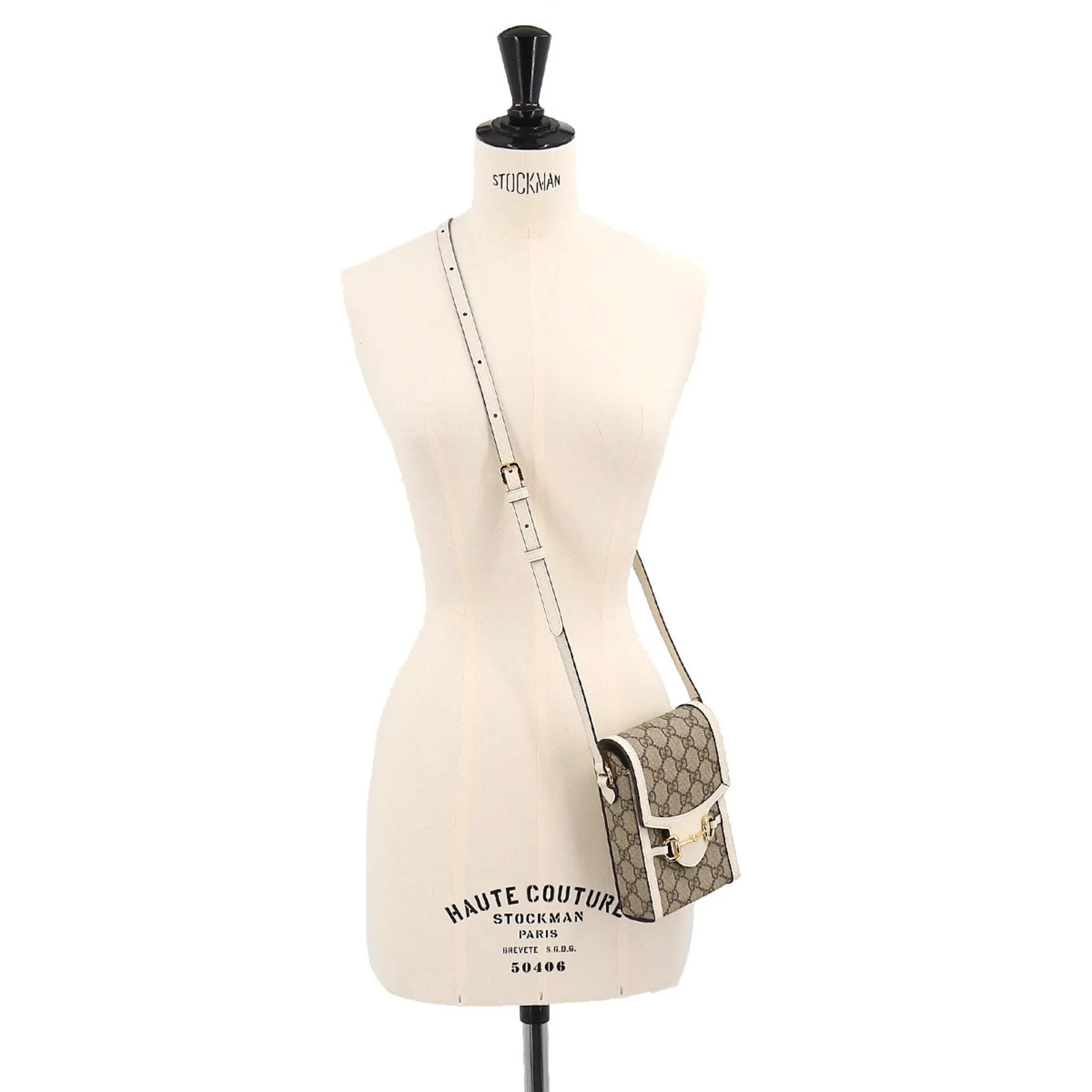 GUCCI Horsebit 1955 Mini Shoulder Bag GG Supreme Leather White Beige 625615