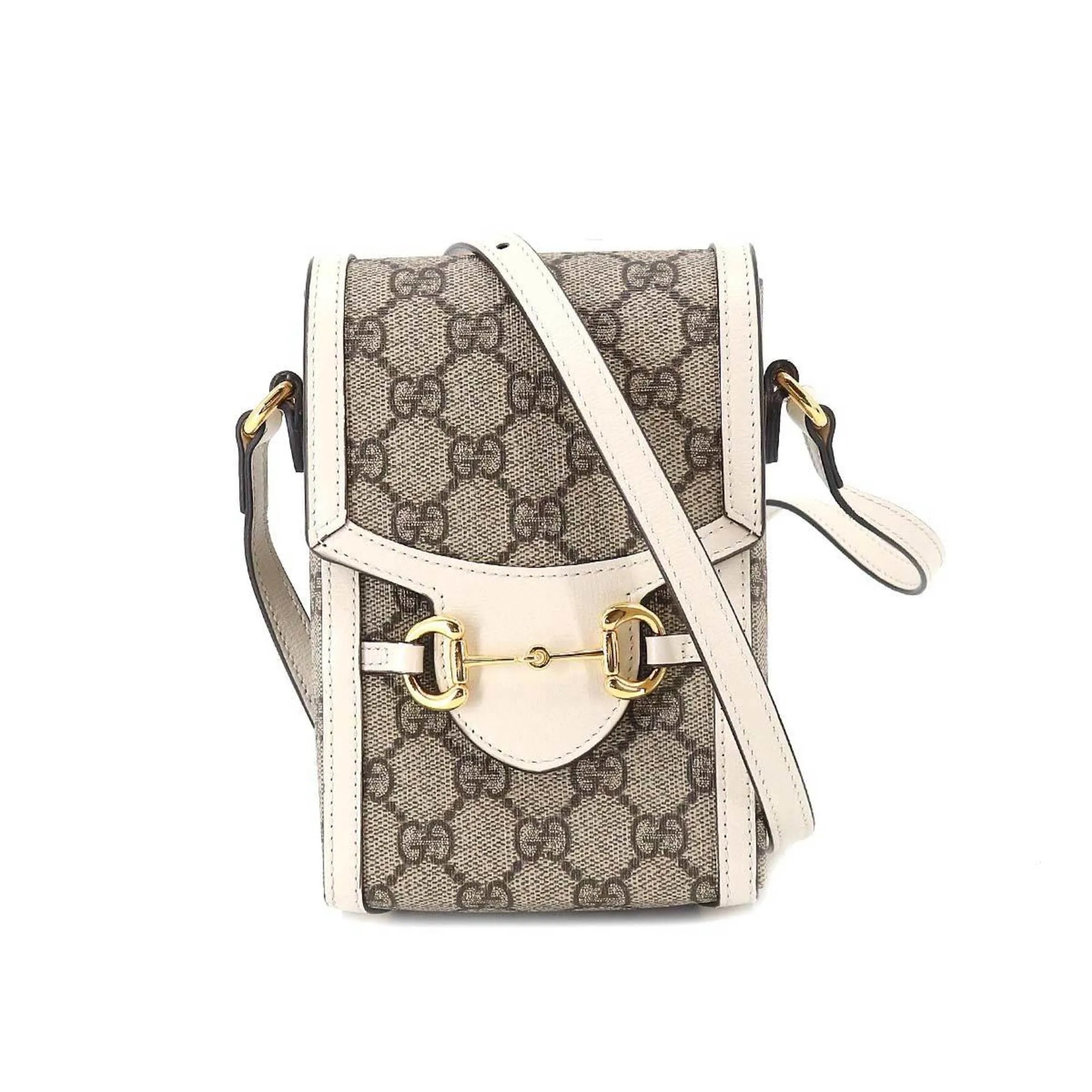 GUCCI Horsebit 1955 Mini Shoulder Bag GG Supreme Leather White Beige 625615