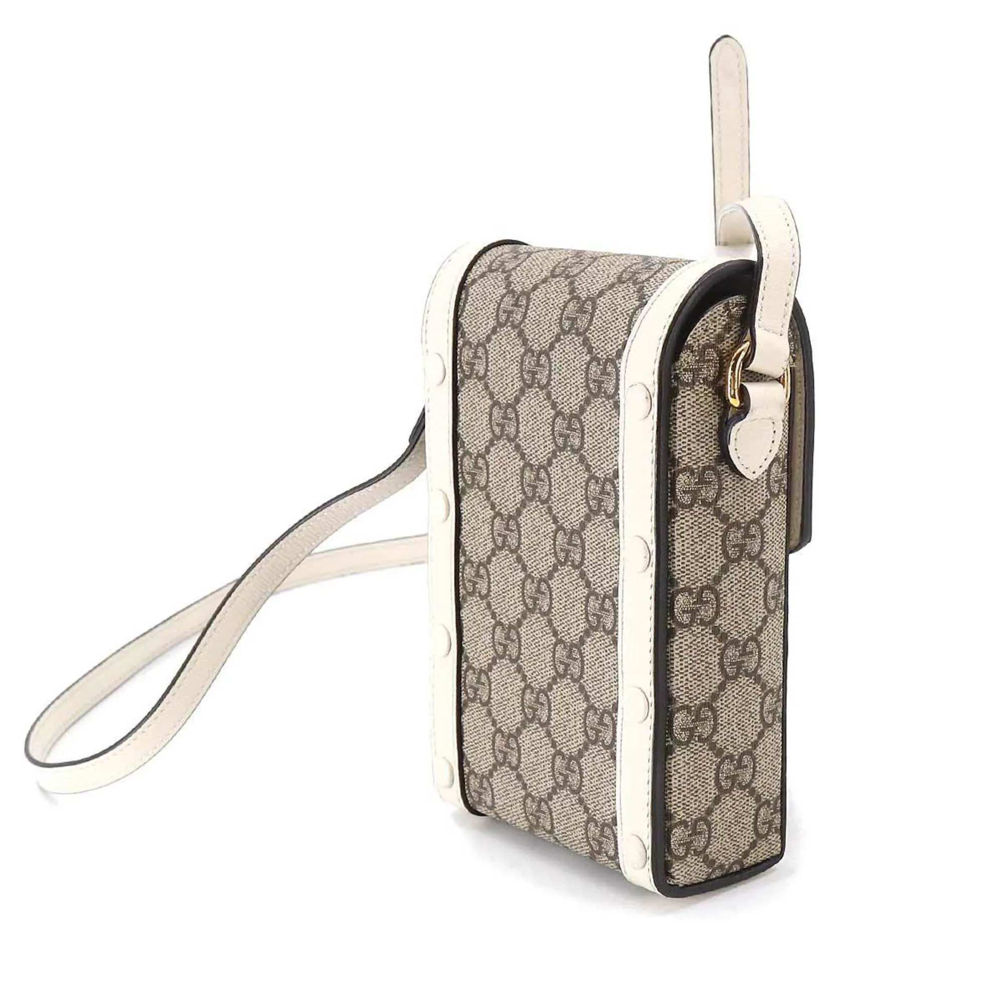 GUCCI Horsebit 1955 Mini Shoulder Bag GG Supreme Leather White Beige 625615