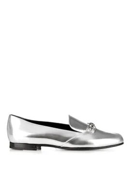 GUCCI METALLIC SILVER HORSEBIT LOAFERS