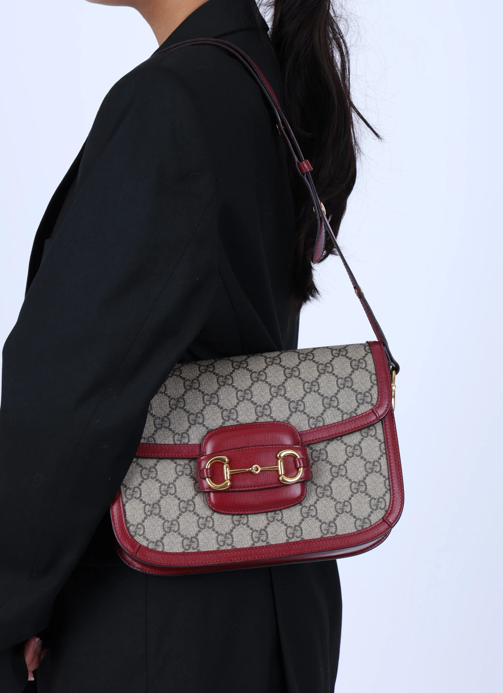 Gucci Supreme Canvas Monogram Horsebit Shoulder Bag