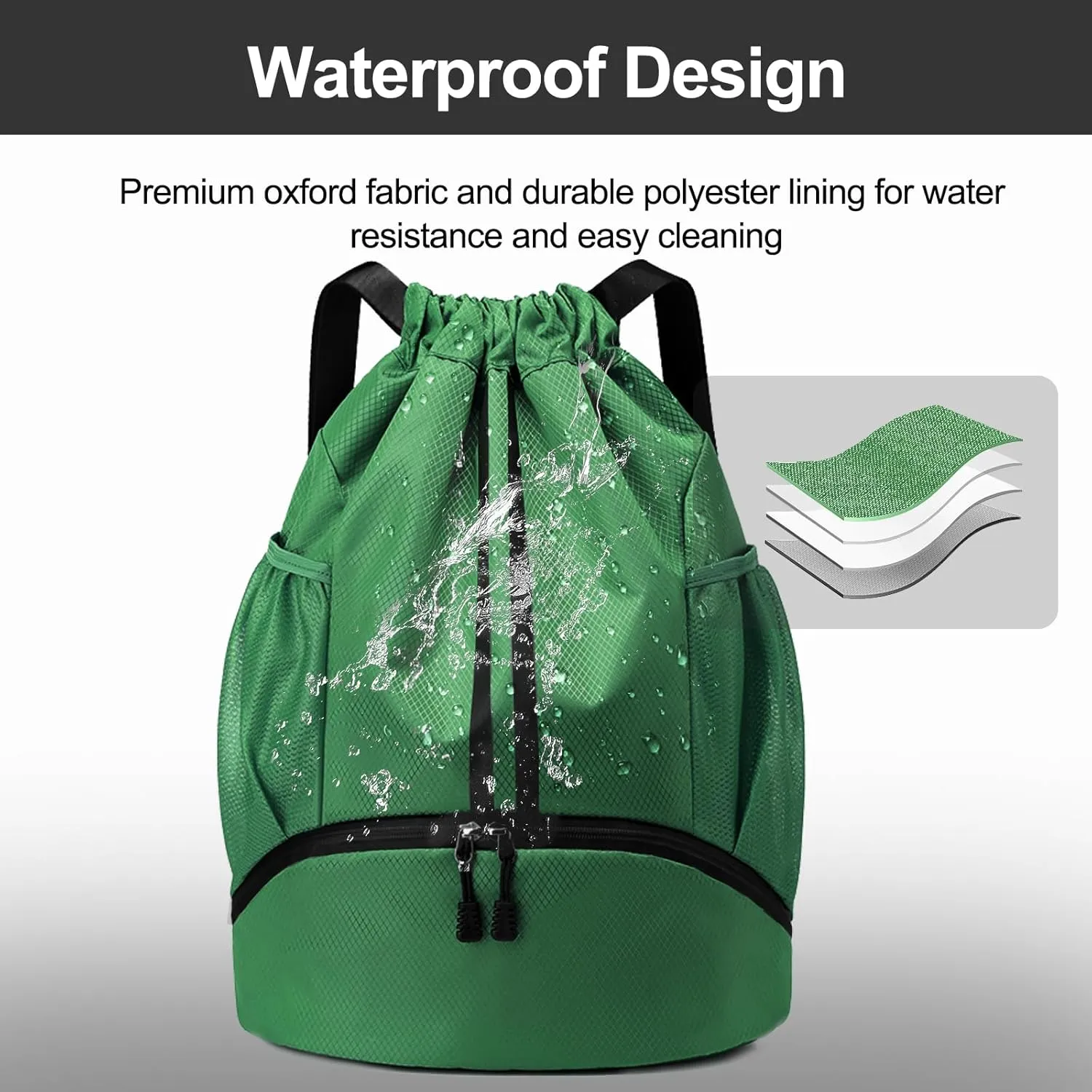 Hoedia Sports Drawstring Backpack - String Swim Gym Bag with Shoes Compartment and Wet Proof Pocket for Women/Men (Dark Green)