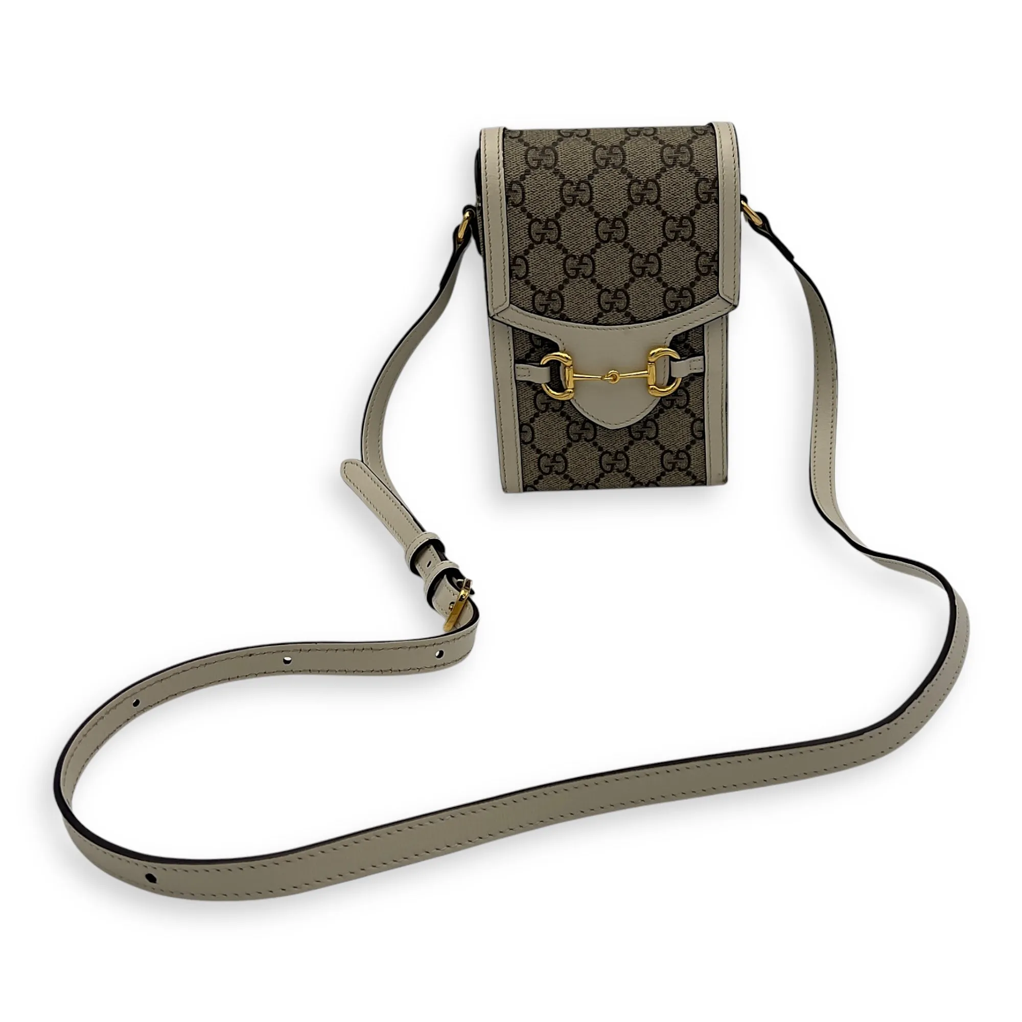 Horsebit 1955 Brown Crossbody Bag in Monogram Coated Canvas, Gold hardware