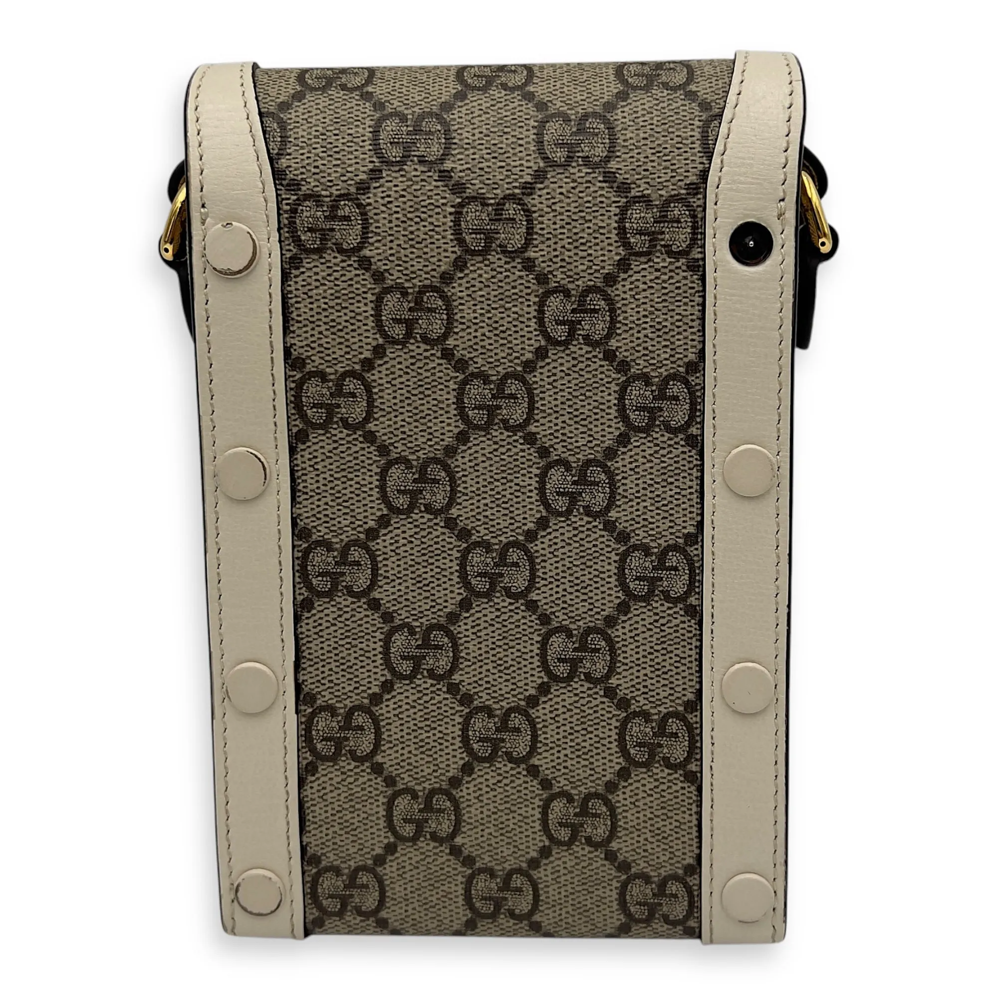 Horsebit 1955 Brown Crossbody Bag in Monogram Coated Canvas, Gold hardware