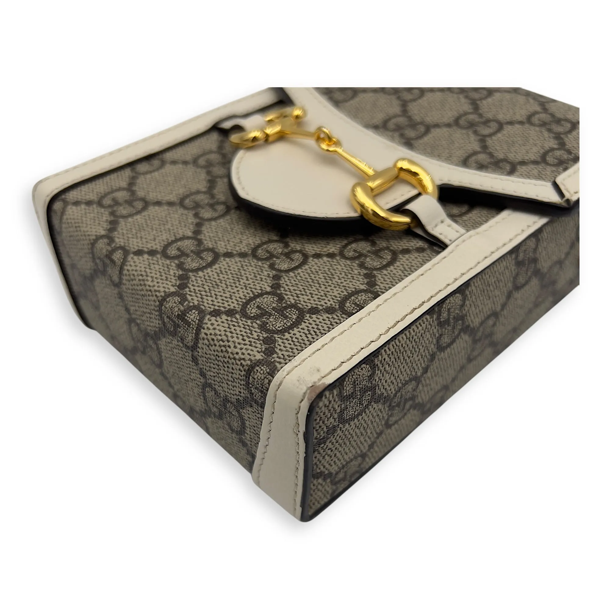 Horsebit 1955 Brown Crossbody Bag in Monogram Coated Canvas, Gold hardware