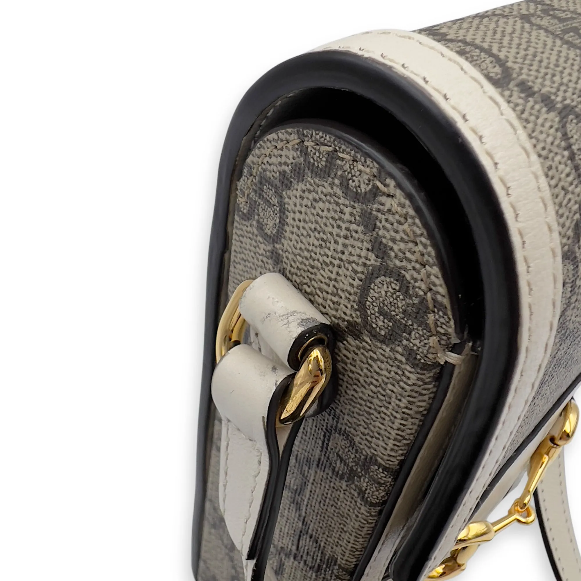 Horsebit 1955 Brown Crossbody Bag in Monogram Coated Canvas, Gold hardware