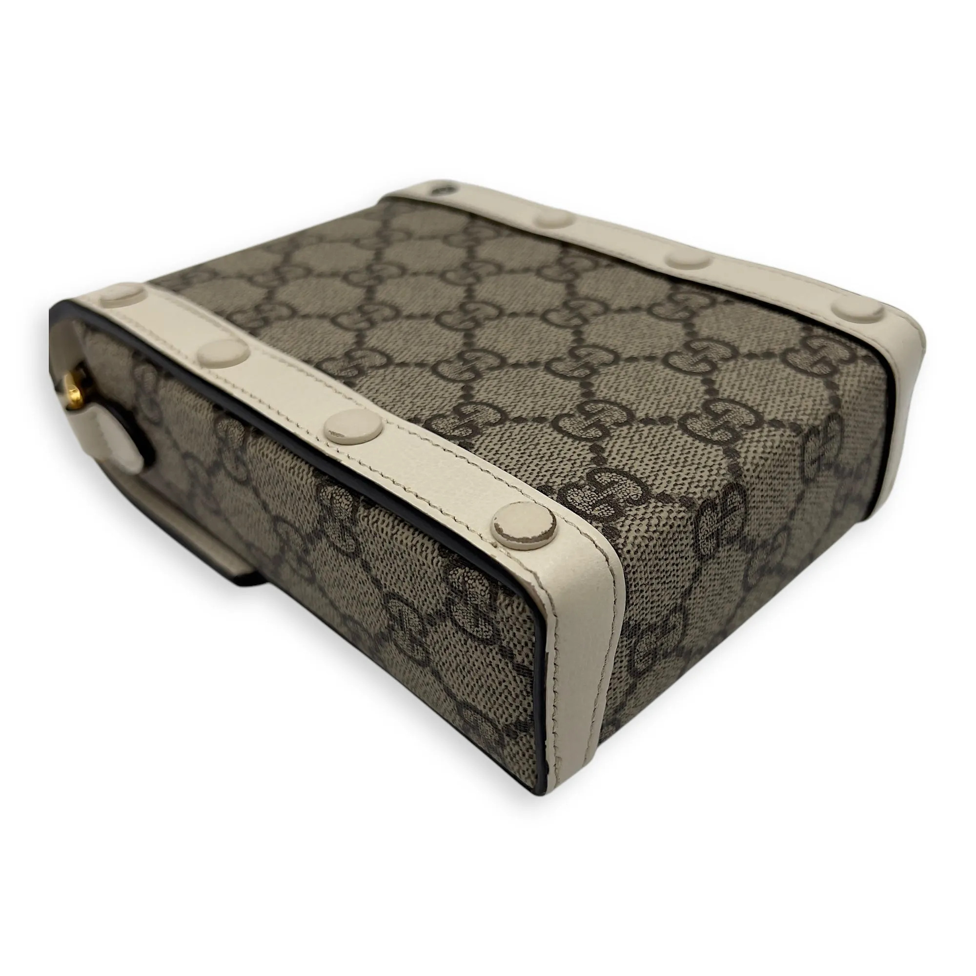 Horsebit 1955 Brown Crossbody Bag in Monogram Coated Canvas, Gold hardware