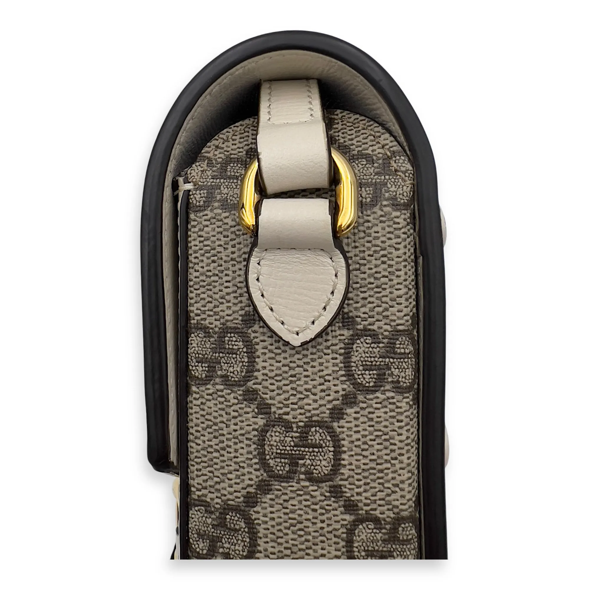 Horsebit 1955 Brown Crossbody Bag in Monogram Coated Canvas, Gold hardware