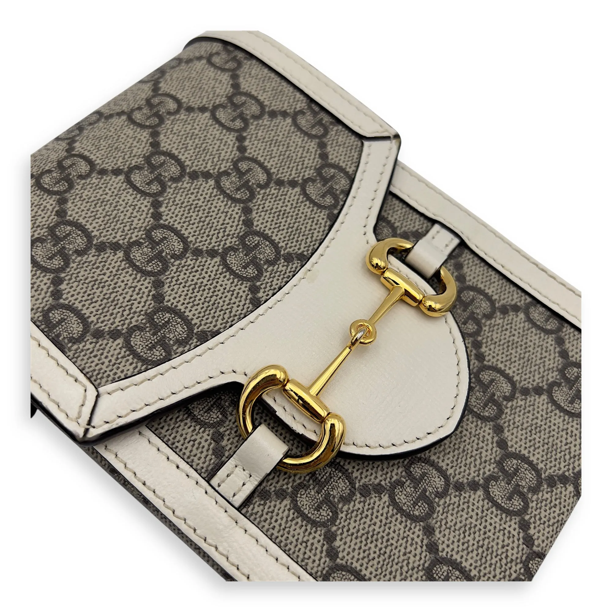 Horsebit 1955 Brown Crossbody Bag in Monogram Coated Canvas, Gold hardware