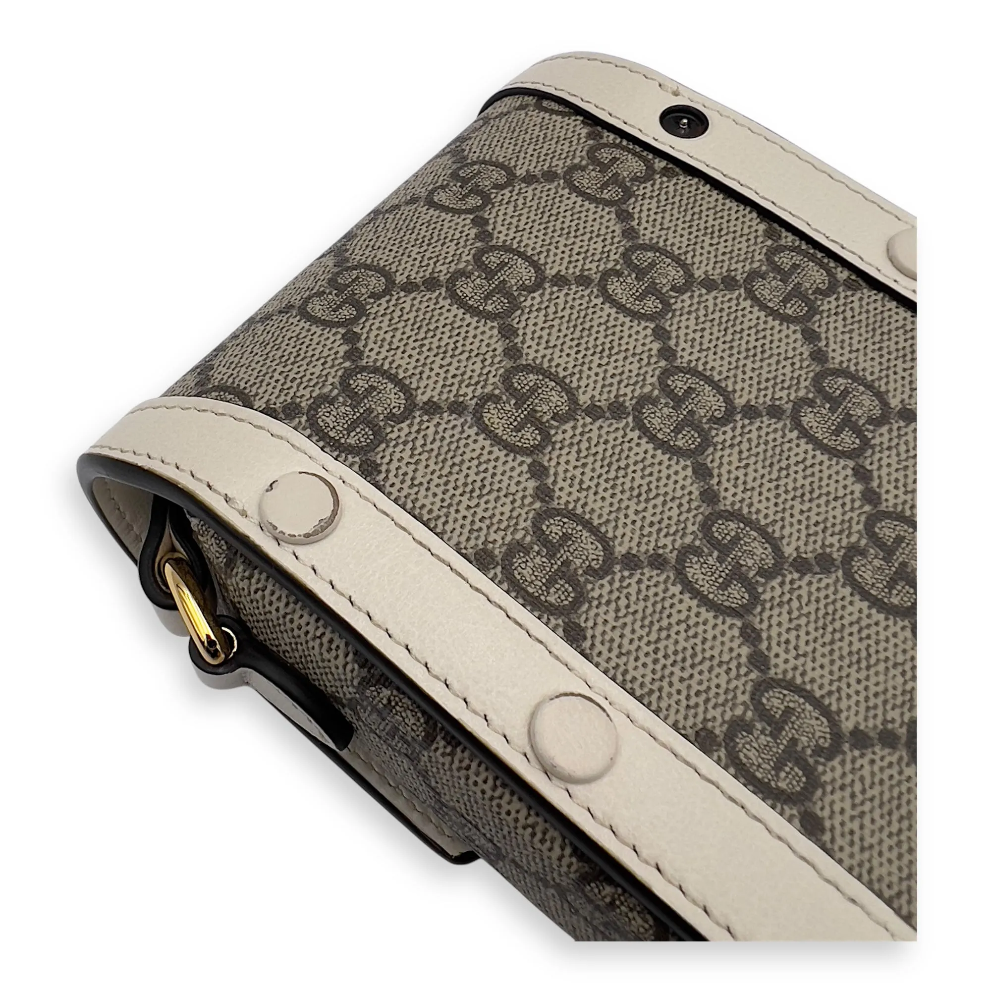 Horsebit 1955 Brown Crossbody Bag in Monogram Coated Canvas, Gold hardware