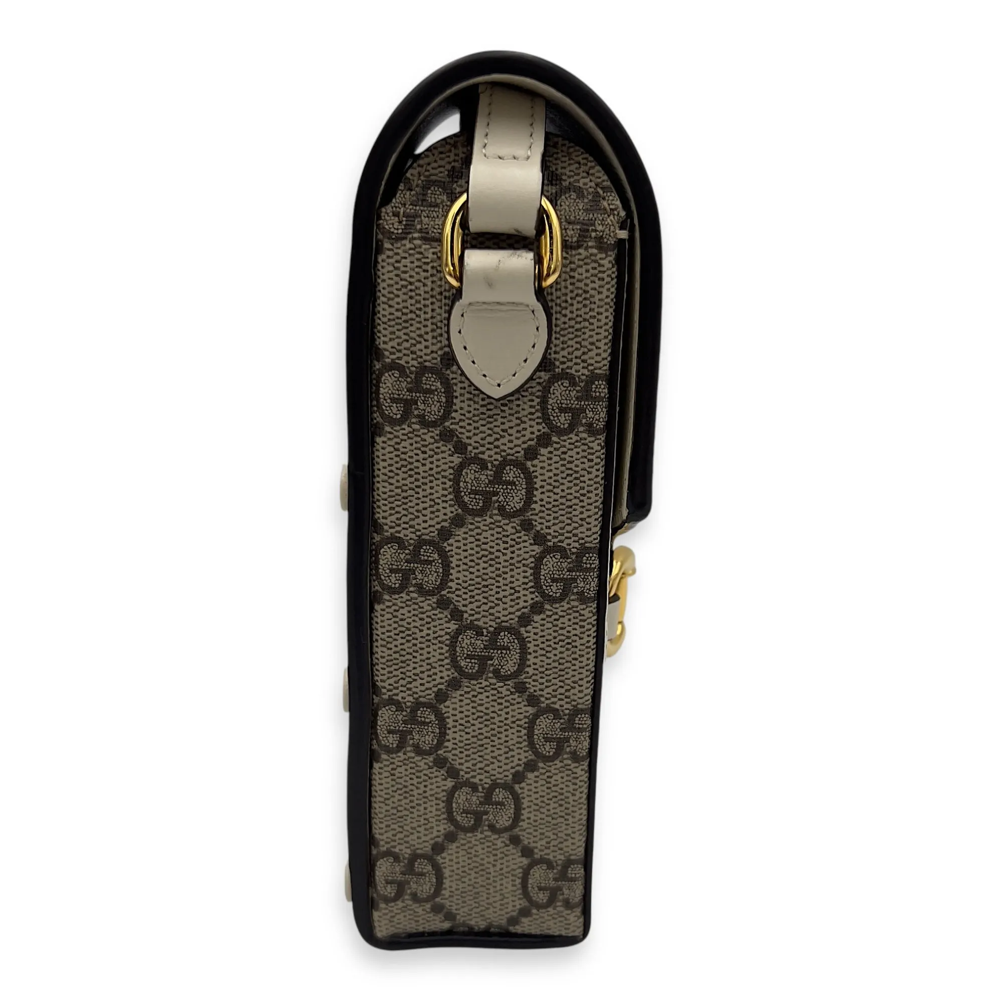 Horsebit 1955 Brown Crossbody Bag in Monogram Coated Canvas, Gold hardware