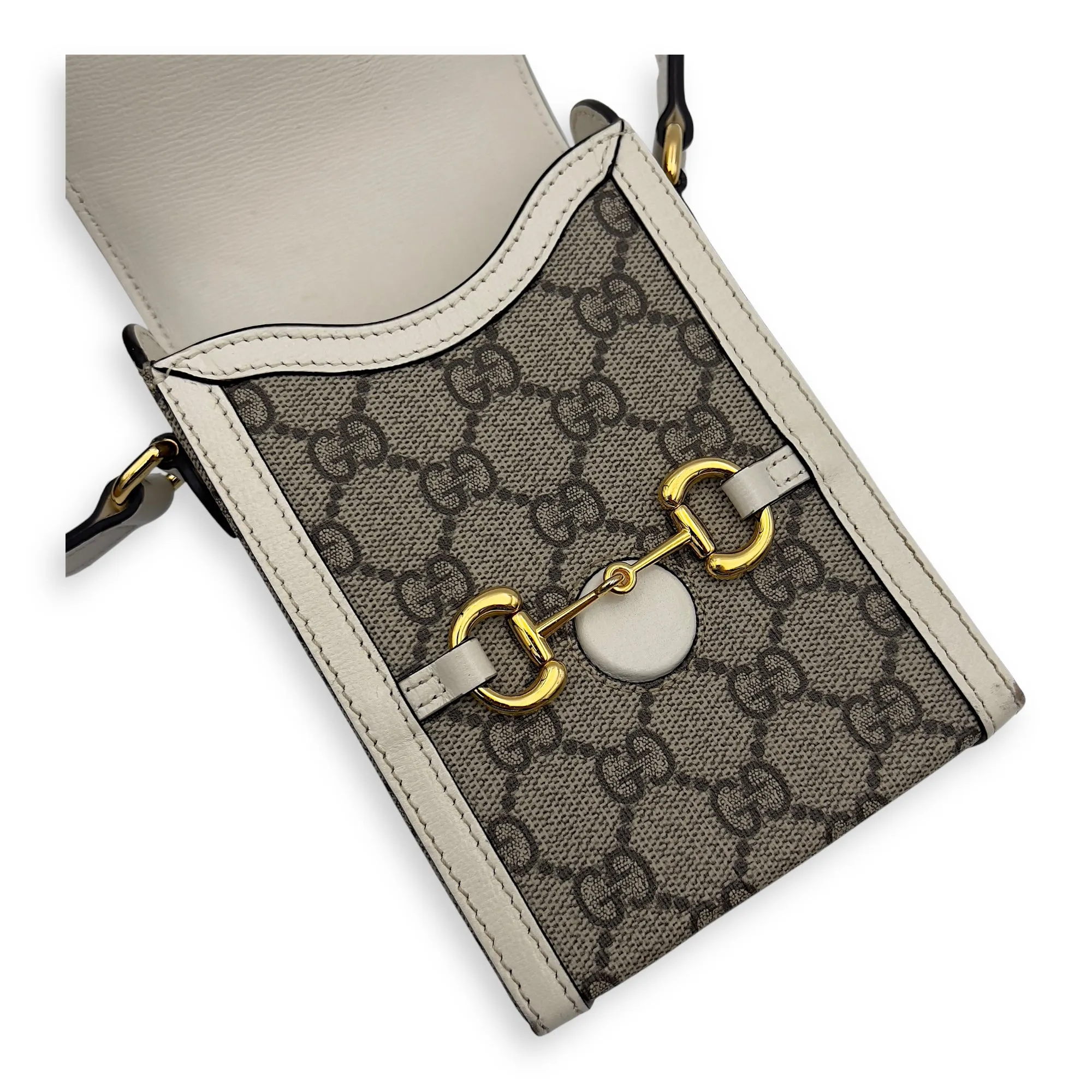 Horsebit 1955 Brown Crossbody Bag in Monogram Coated Canvas, Gold hardware