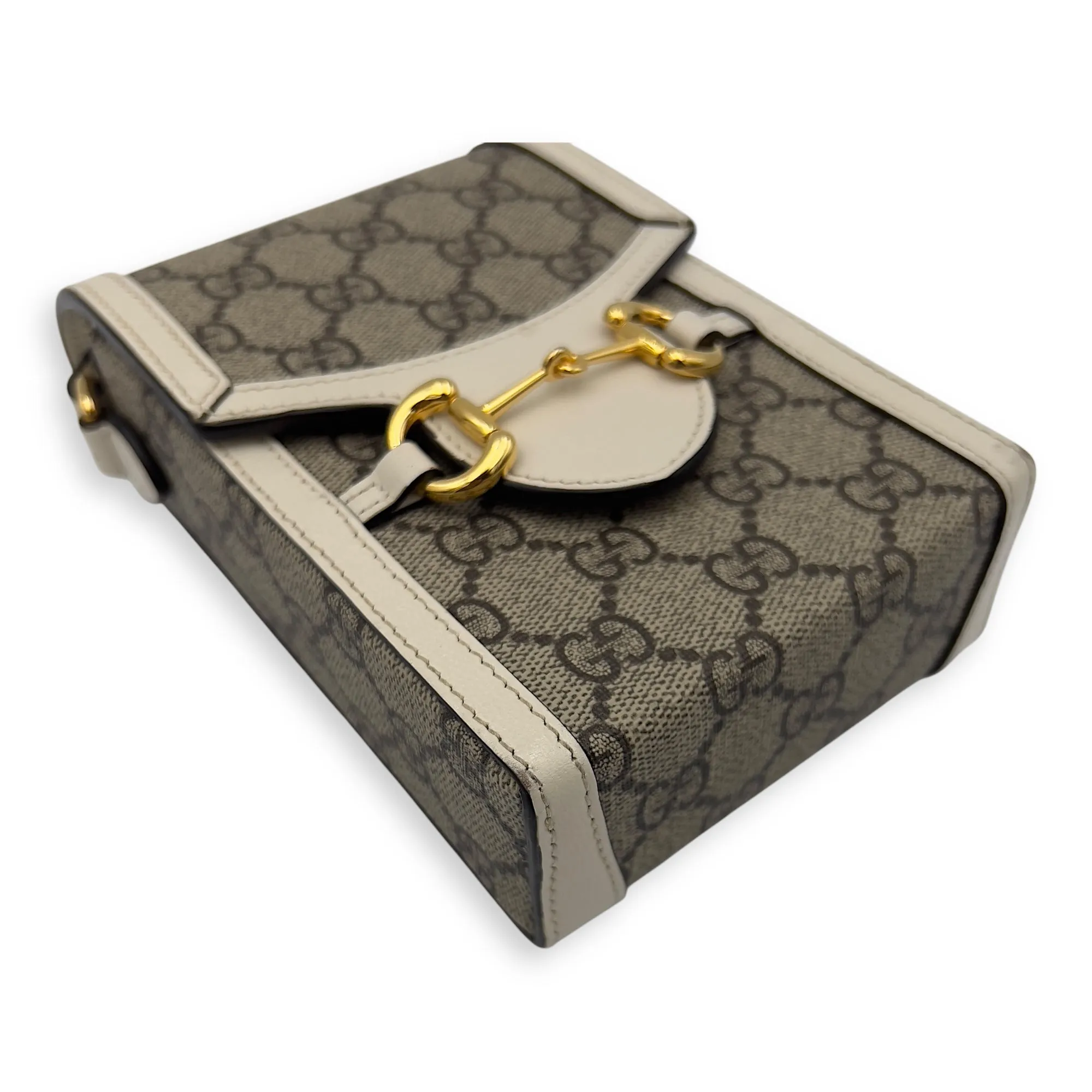 Horsebit 1955 Brown Crossbody Bag in Monogram Coated Canvas, Gold hardware