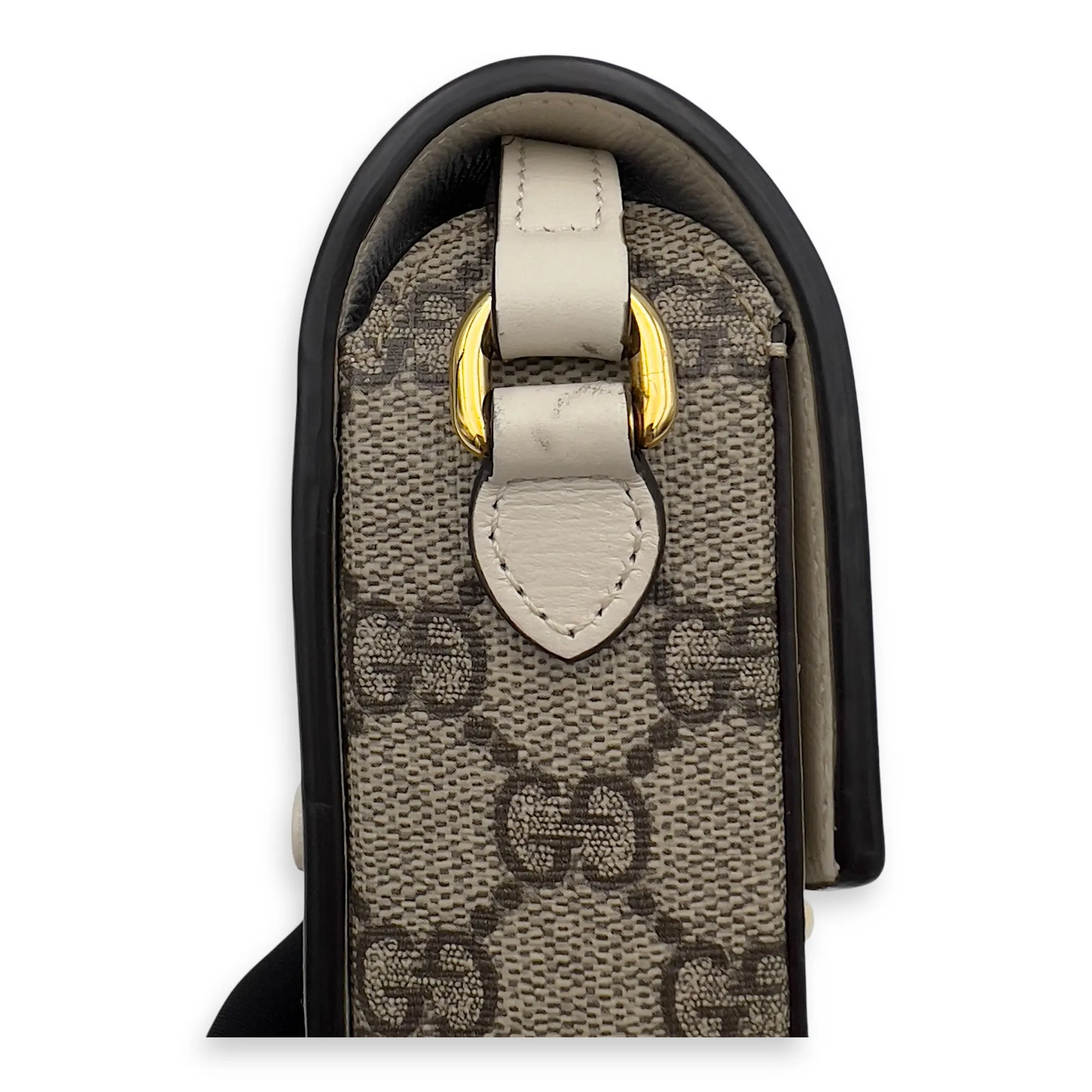 Horsebit 1955 Brown Crossbody Bag in Monogram Coated Canvas, Gold hardware
