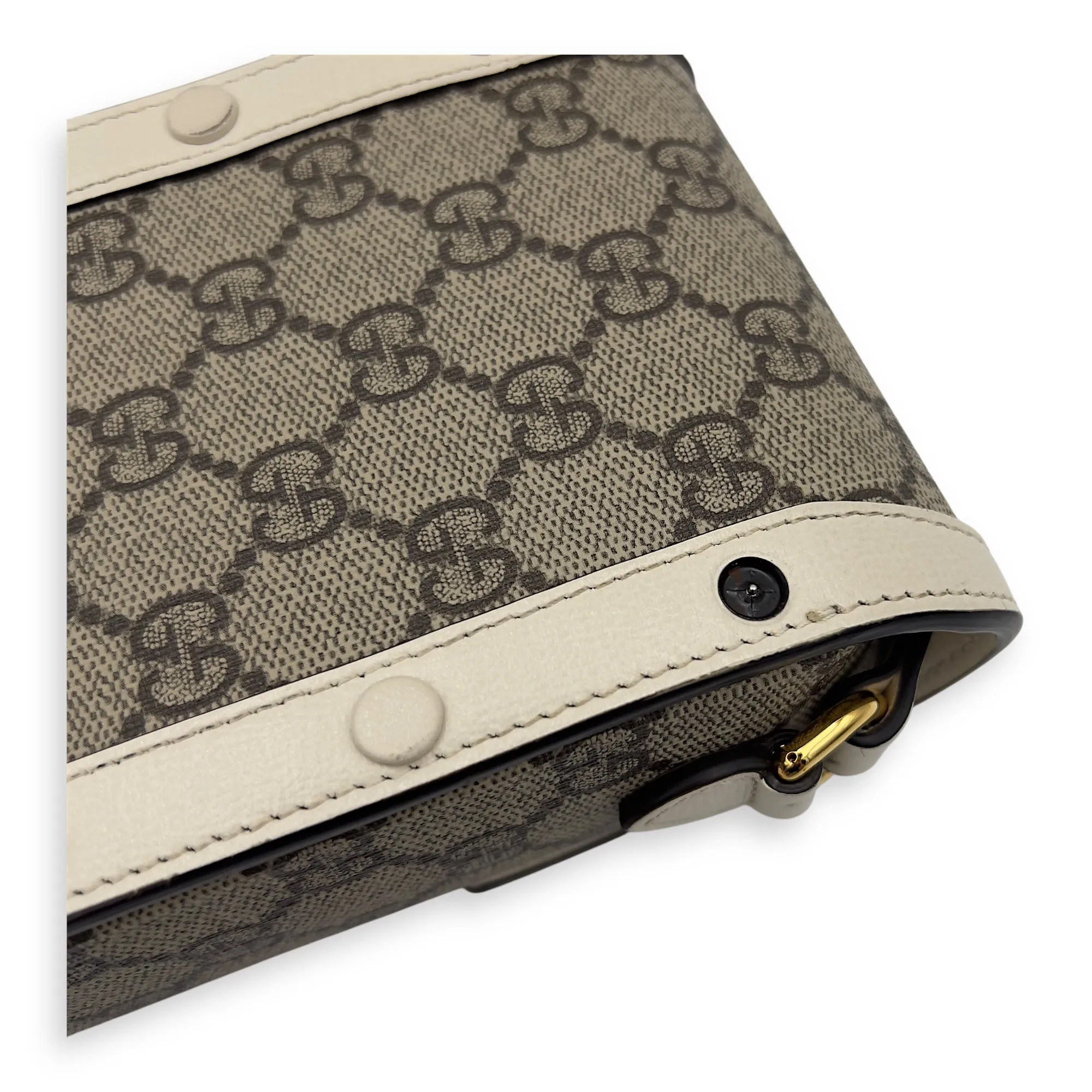 Horsebit 1955 Brown Crossbody Bag in Monogram Coated Canvas, Gold hardware