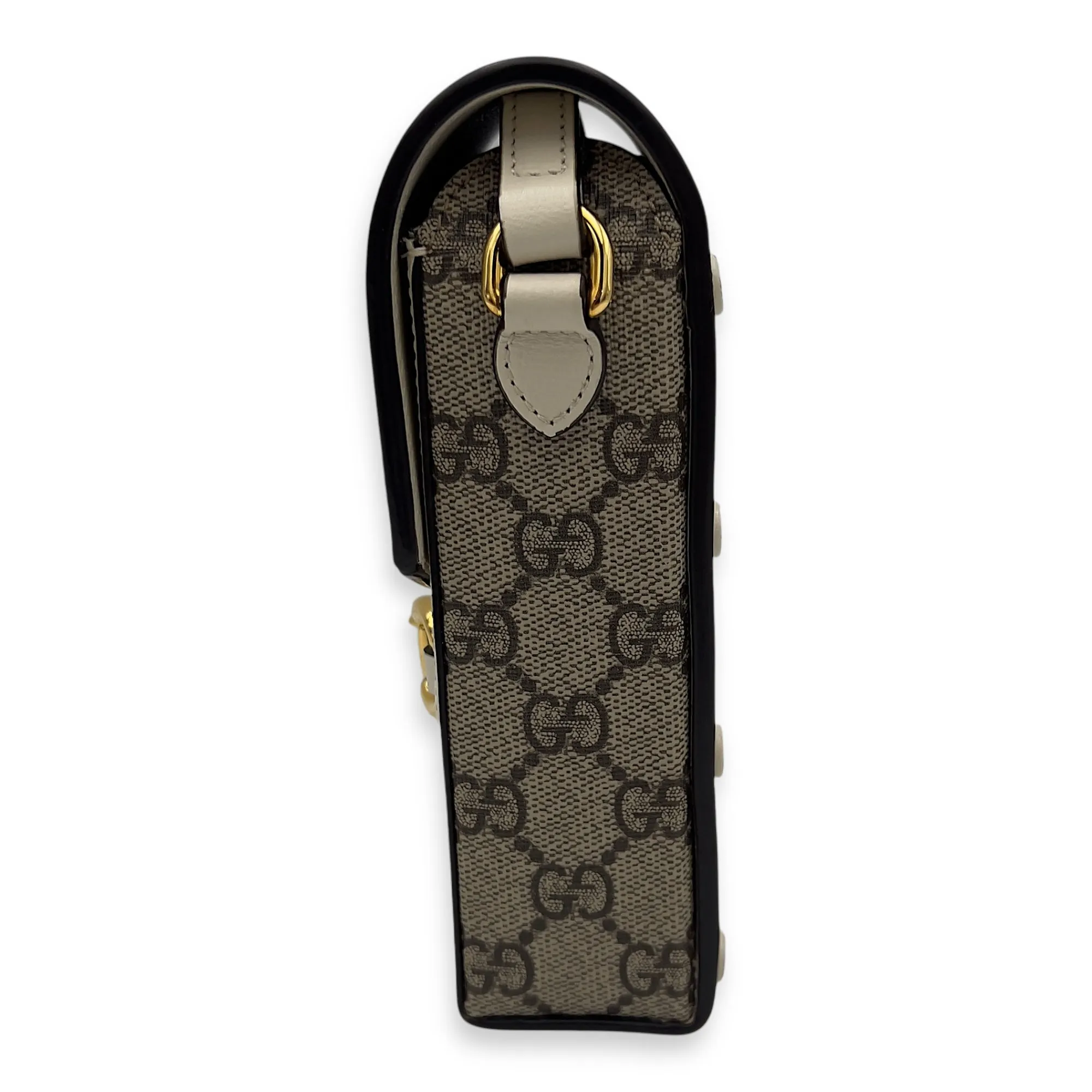 Horsebit 1955 Brown Crossbody Bag in Monogram Coated Canvas, Gold hardware
