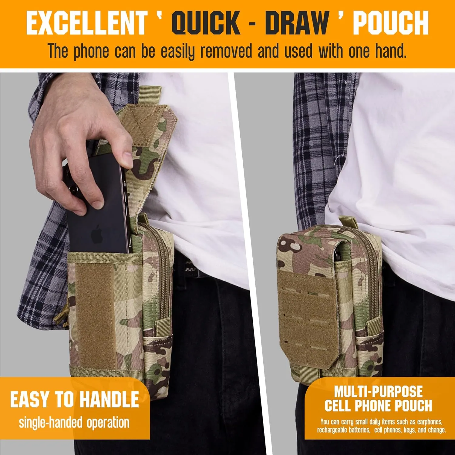 IronSeals Multi-Purpose Tactical Molle Pouch Waist Bag for Mobile Phone Belt Pouch Holster Cover Case for iPhone 16 Pro Max/16 Pro/16/15 Pro Max/14 Pro Max/13 Pro Max/12/11 Pro Max