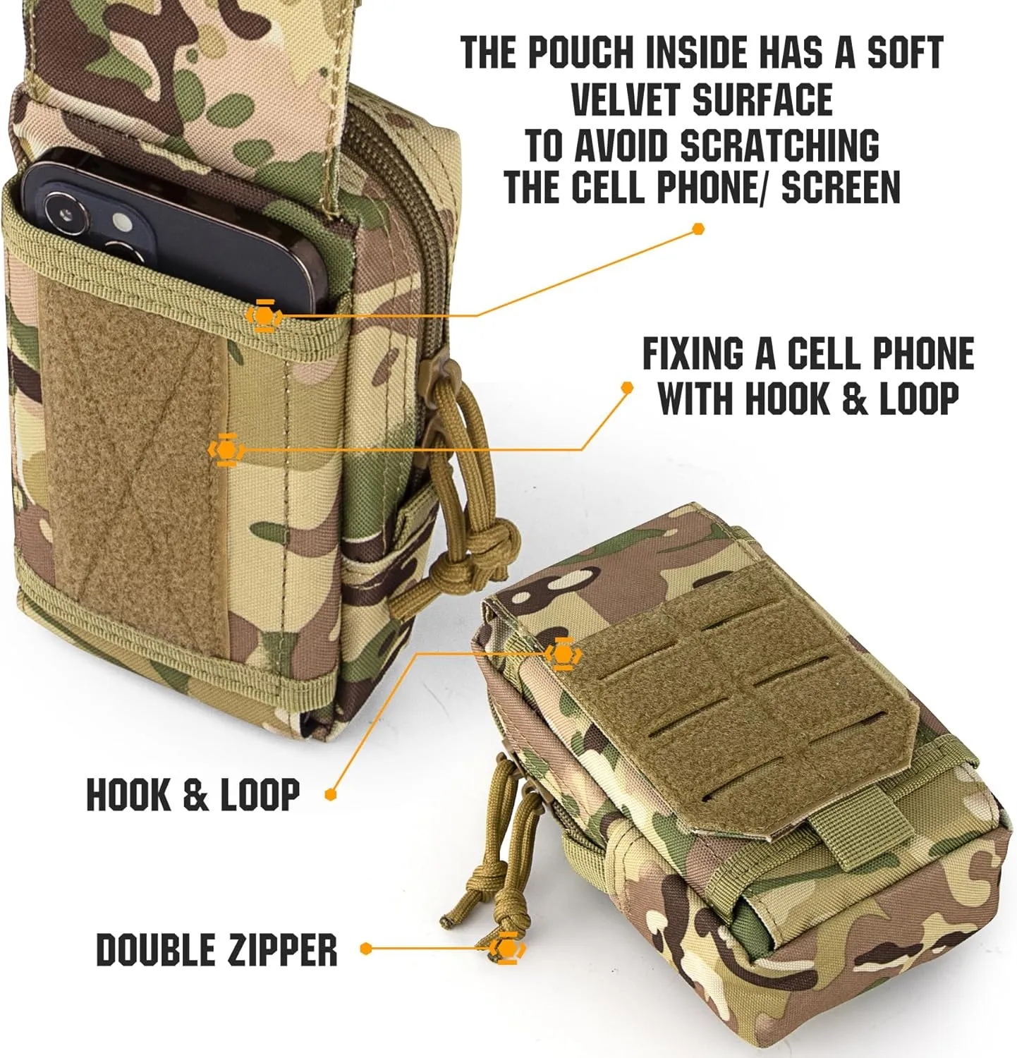 IronSeals Multi-Purpose Tactical Molle Pouch Waist Bag for Mobile Phone Belt Pouch Holster Cover Case for iPhone 16 Pro Max/16 Pro/16/15 Pro Max/14 Pro Max/13 Pro Max/12/11 Pro Max