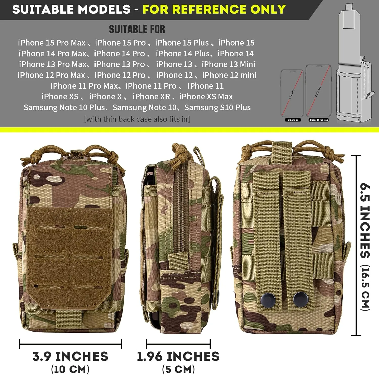 IronSeals Multi-Purpose Tactical Molle Pouch Waist Bag for Mobile Phone Belt Pouch Holster Cover Case for iPhone 16 Pro Max/16 Pro/16/15 Pro Max/14 Pro Max/13 Pro Max/12/11 Pro Max