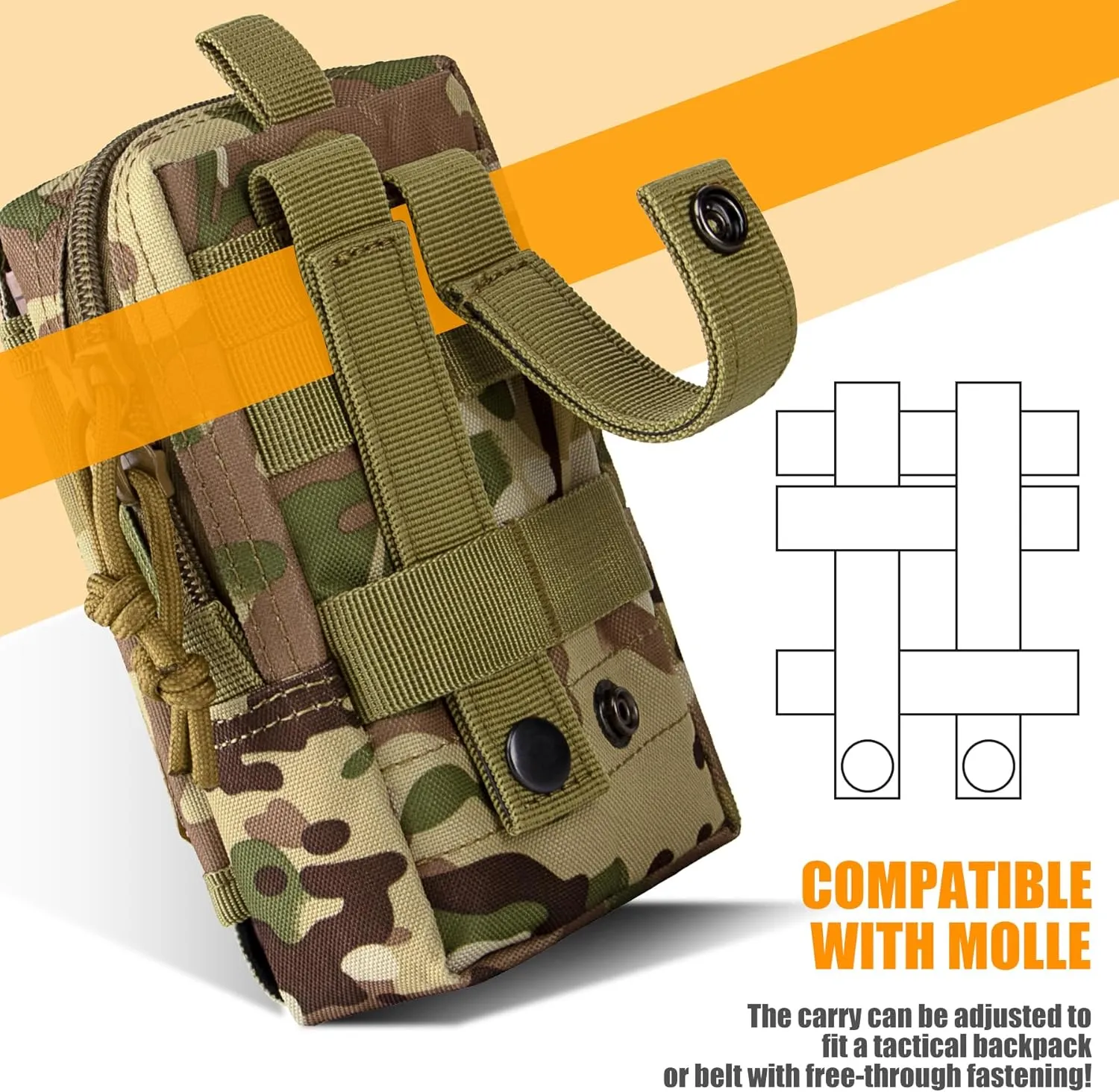 IronSeals Multi-Purpose Tactical Molle Pouch Waist Bag for Mobile Phone Belt Pouch Holster Cover Case for iPhone 16 Pro Max/16 Pro/16/15 Pro Max/14 Pro Max/13 Pro Max/12/11 Pro Max