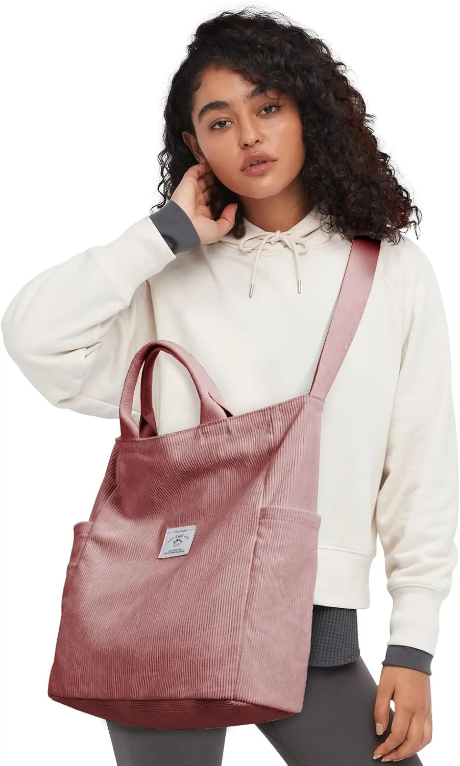 KALIDI Corduroy Tote Bag, Large Messenger Bag Shoulder Hobo Anti Splash Crossbody Zipper Bag Casual Work Shopping Women