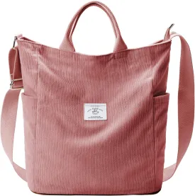 KALIDI Corduroy Tote Bag, Large Messenger Bag Shoulder Hobo Anti Splash Crossbody Zipper Bag Casual Work Shopping Women