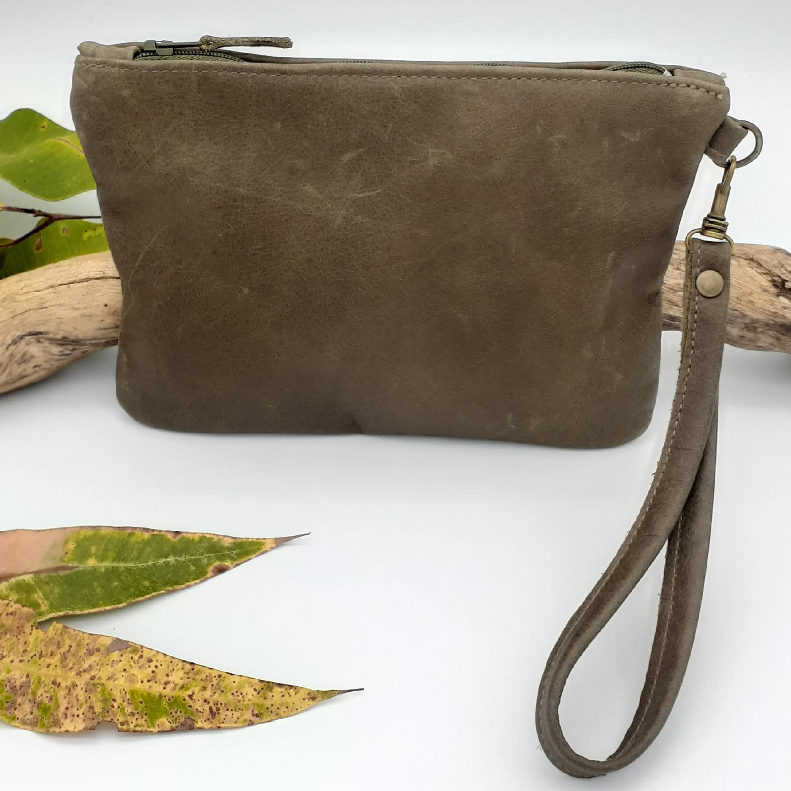 Leather Zip Clutch