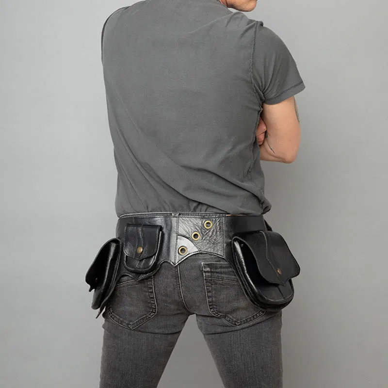 Men Multi Pocket Rivet Punk Style Daily Bag Waist Bag