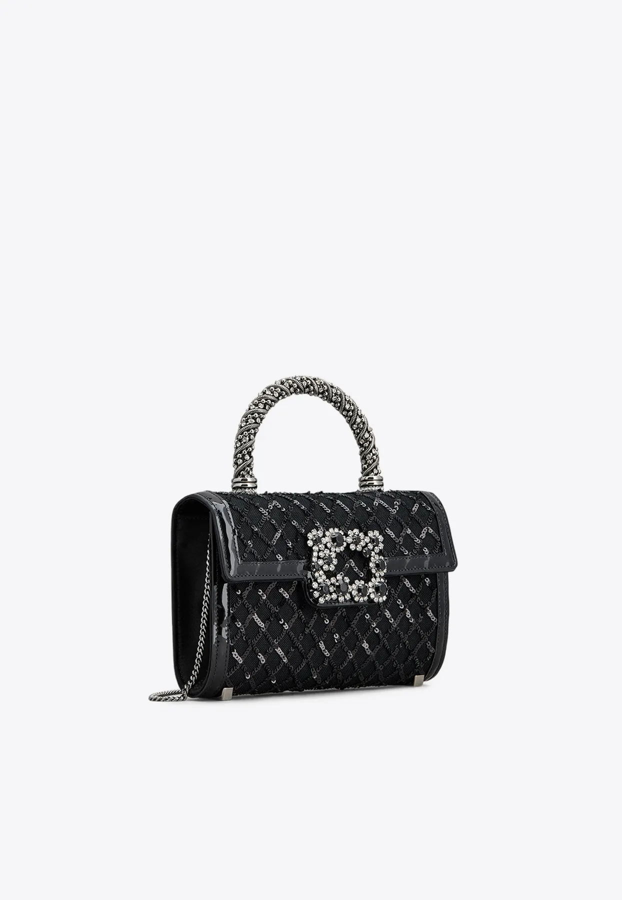 Mini Jewel Efflorescence-Buckle Sequined Bag