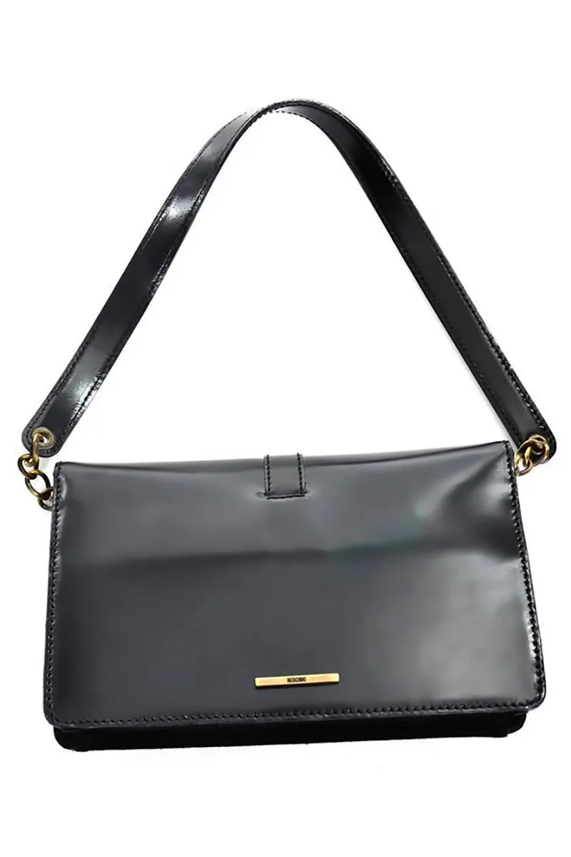 Moschino Vintage Leather Handbag Heart Clasp Shoulder Bag