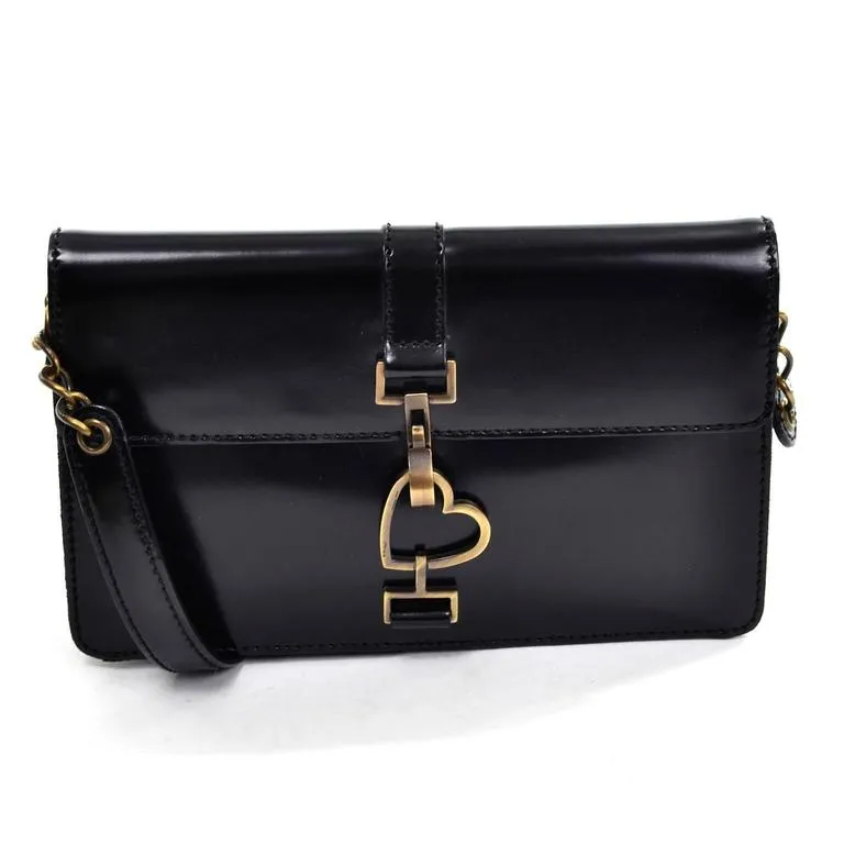 Moschino Vintage Leather Handbag Heart Clasp Shoulder Bag