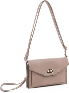 Multifunctional Women's Envelope Style Crossbody Wallet Clutch with Turn Lock and Zipper Closure