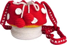 Mushroom Purse Crossbody Crochet Bags for Women Knitted Mushroom Bag Cottagecore Purse Small (Red)