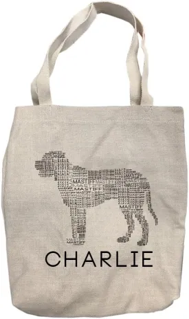 Personalized Mastiff Dog Breed Word Silhouette Tote Bag
