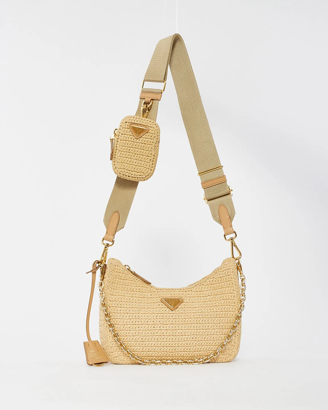 Prada Beige Raffia 2005 Re-Edition Crochet Crossbody Bag