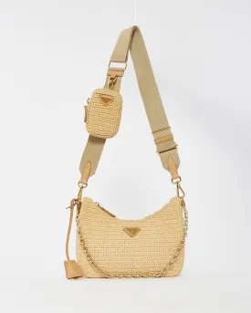 Prada Beige Raffia 2005 Re-Edition Crochet Crossbody Bag