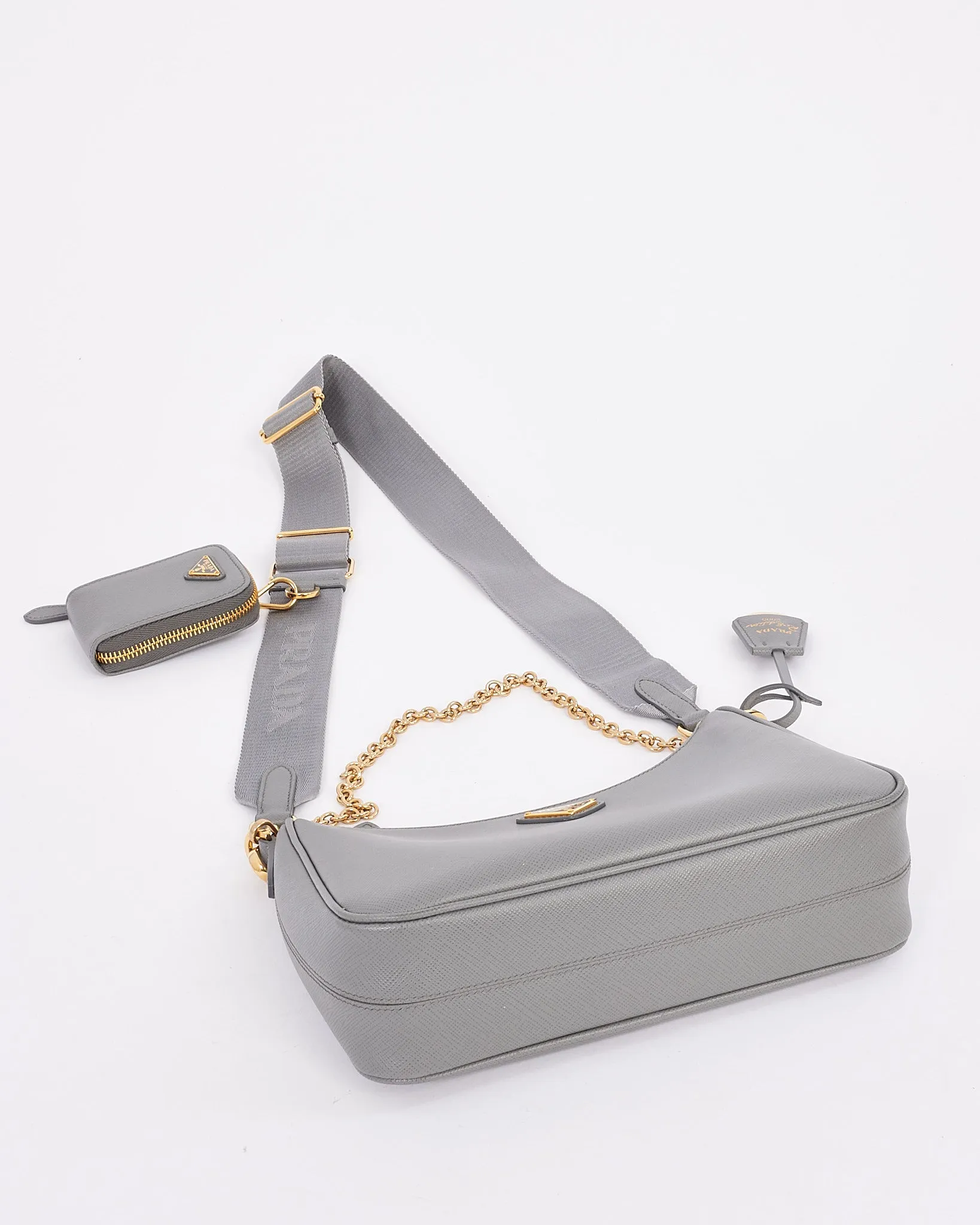Prada Grey Leather Saffiano Lux Re-Edition 2005 Bag