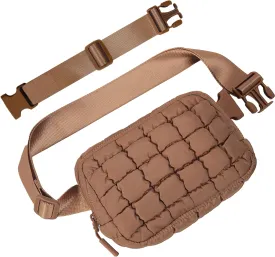 Puffer Crossbody Bag for Women  Plus Size Friendly Belt Bag  Quilted Fanny Pack w/Extender  Extra Long Strap 75" Fits XS-12X  Mini Puffer Bag for Travel Gym Trending Gift for Women (Caramel)