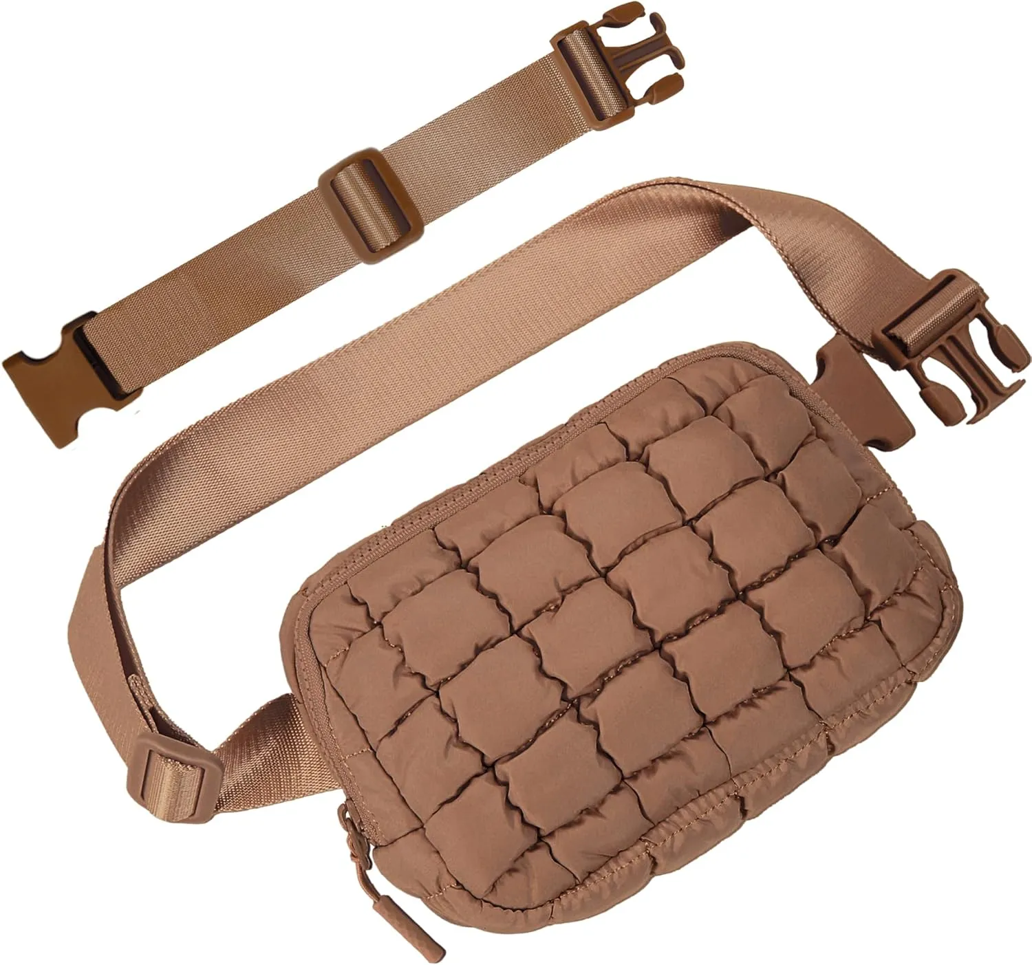 Puffer Crossbody Bag for Women  Plus Size Friendly Belt Bag  Quilted Fanny Pack w/Extender  Extra Long Strap 75" Fits XS-12X  Mini Puffer Bag for Travel Gym Trending Gift for Women (Caramel)