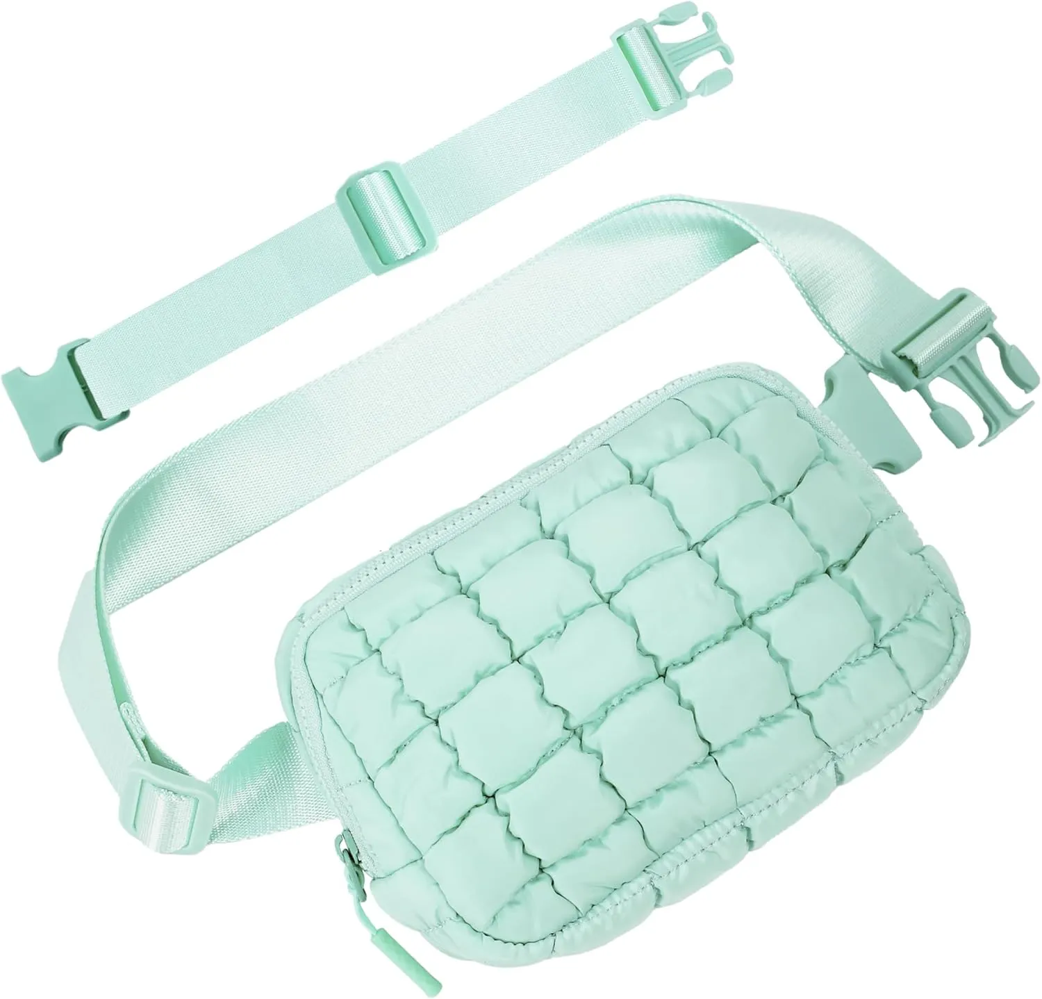 Puffer Crossbody Bag for Women  Plus Size Friendly Belt Bag  Quilted Fanny Pack w/Extender  Extra Long Strap 75" Fits XS-12X  Mini Puffer Bag for Travel Gym Trending Gift for Women (Mint green)
