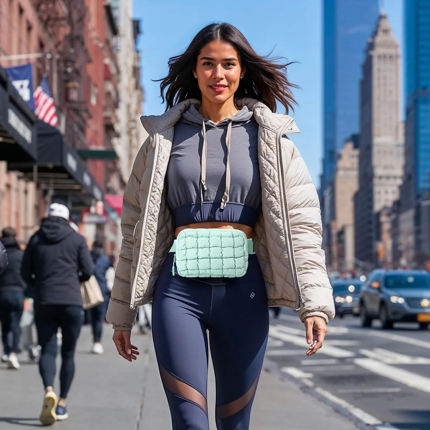 Puffer Crossbody Bag for Women  Plus Size Friendly Belt Bag  Quilted Fanny Pack w/Extender  Extra Long Strap 75" Fits XS-12X  Mini Puffer Bag for Travel Gym Trending Gift for Women (Mint green)