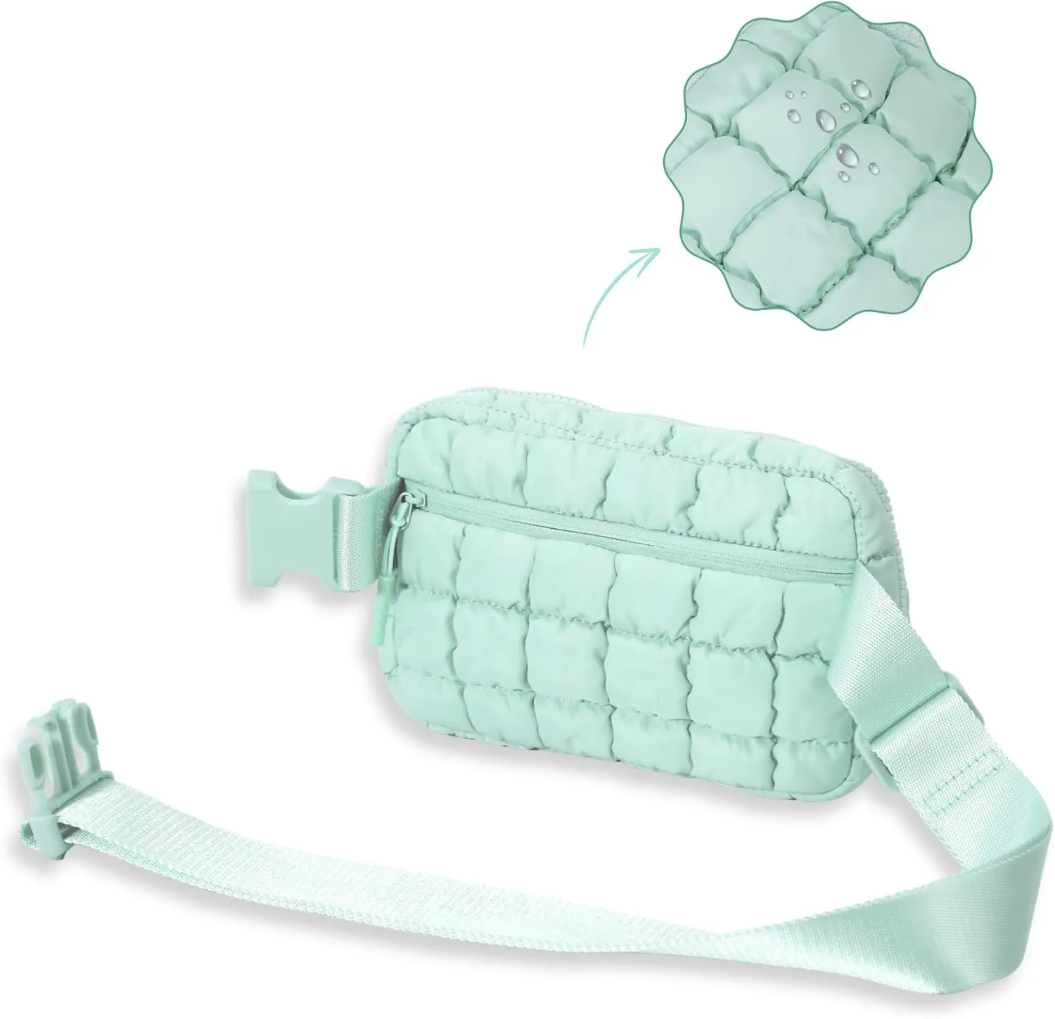 Puffer Crossbody Bag for Women  Plus Size Friendly Belt Bag  Quilted Fanny Pack w/Extender  Extra Long Strap 75" Fits XS-12X  Mini Puffer Bag for Travel Gym Trending Gift for Women (Mint green)