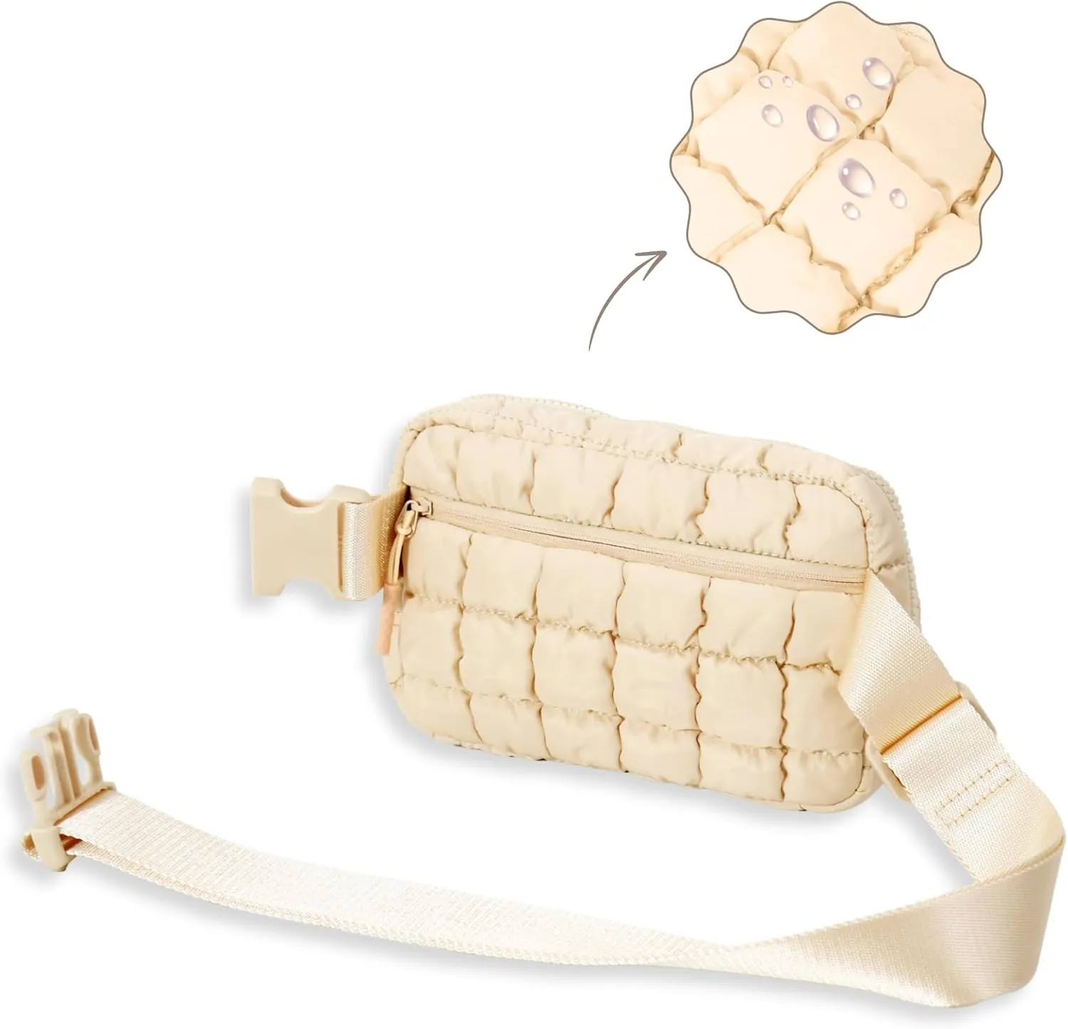 Puffer Crossbody Bag for Women  Plus Size Friendly Belt Bag  Quilted Fanny Pack w/Extender  Extra Long Strap 75" Fits XS-12X  Mini Puffer Bag for Travel Gym Trending Gift for Women (Rice white)