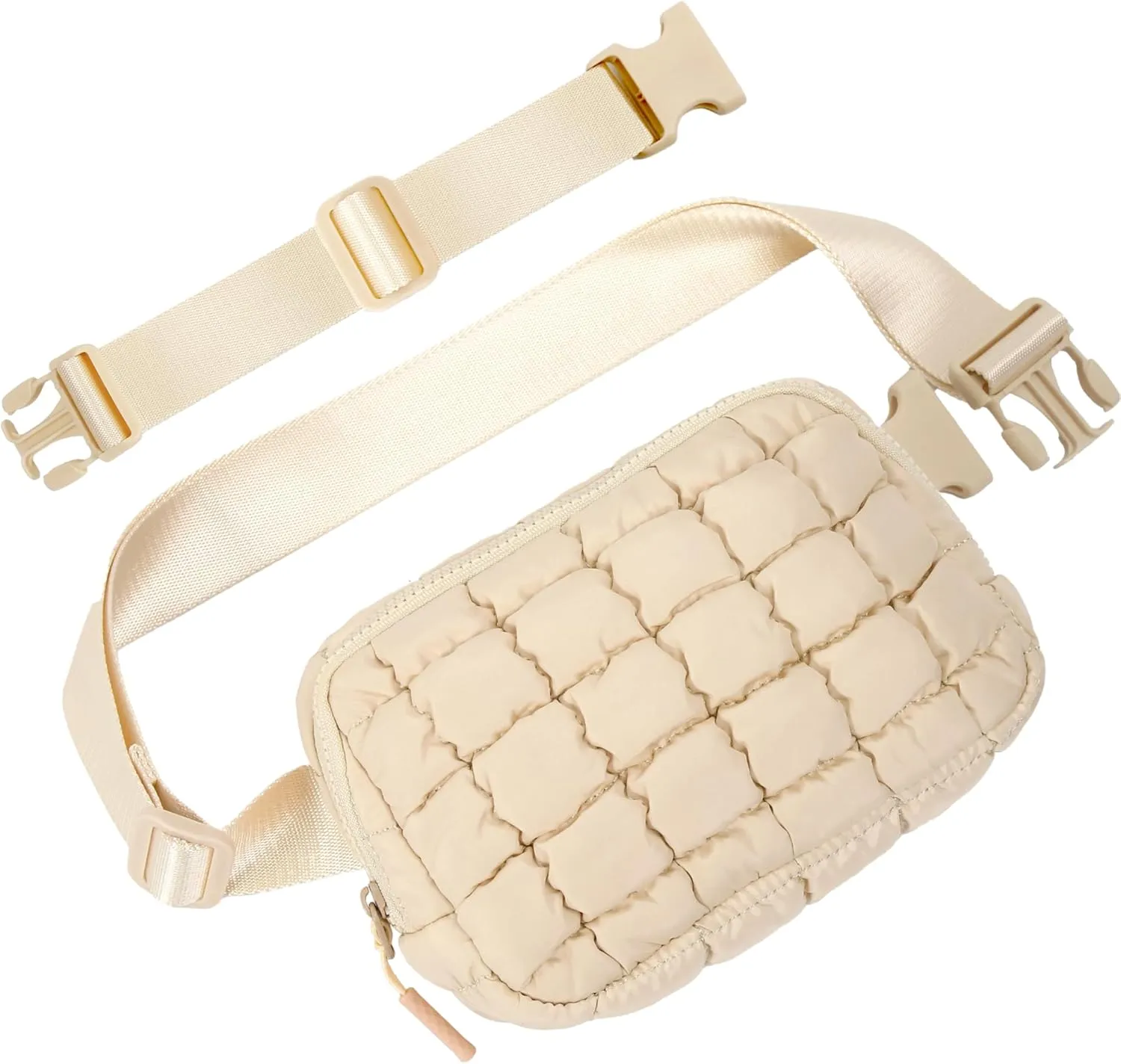 Puffer Crossbody Bag for Women  Plus Size Friendly Belt Bag  Quilted Fanny Pack w/Extender  Extra Long Strap 75" Fits XS-12X  Mini Puffer Bag for Travel Gym Trending Gift for Women (Rice white)