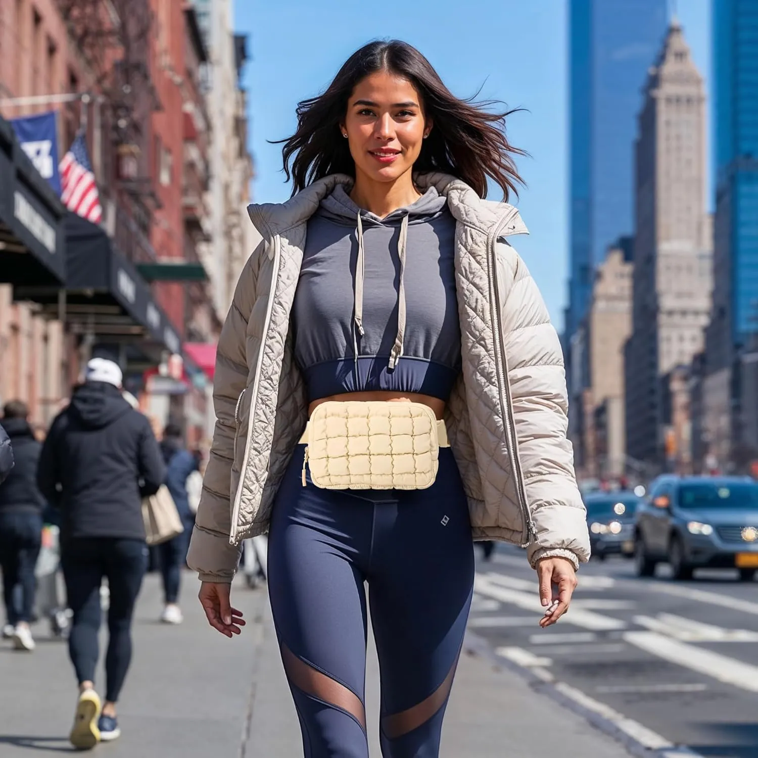 Puffer Crossbody Bag for Women  Plus Size Friendly Belt Bag  Quilted Fanny Pack w/Extender  Extra Long Strap 75" Fits XS-12X  Mini Puffer Bag for Travel Gym Trending Gift for Women (Rice white)