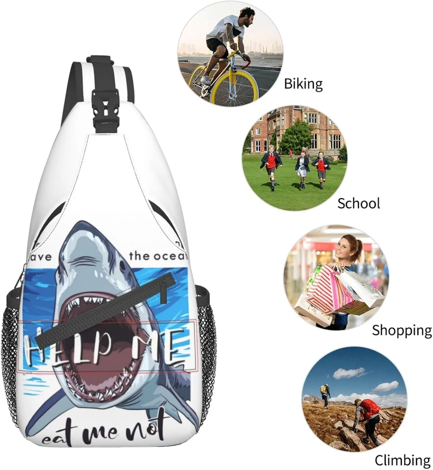 Shark Sling Backpack Chest Bag Crossbody Shoulder Bag Gym Cycling Travel Hiking Daypack For Men Women