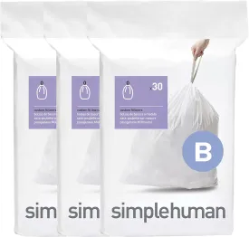 simplehuman Code B 90 Count, Genuine Custom Fit Liners, Drawstring Trash Bags in Dispenser Packs, 6 Liter / 1.6 Gallon, White
