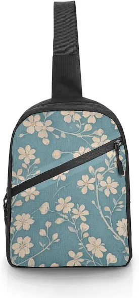 Sling Bag for Women Men Daypack Floral Light Blue Chest Bag Crossbody Backpack for Hiking Travel