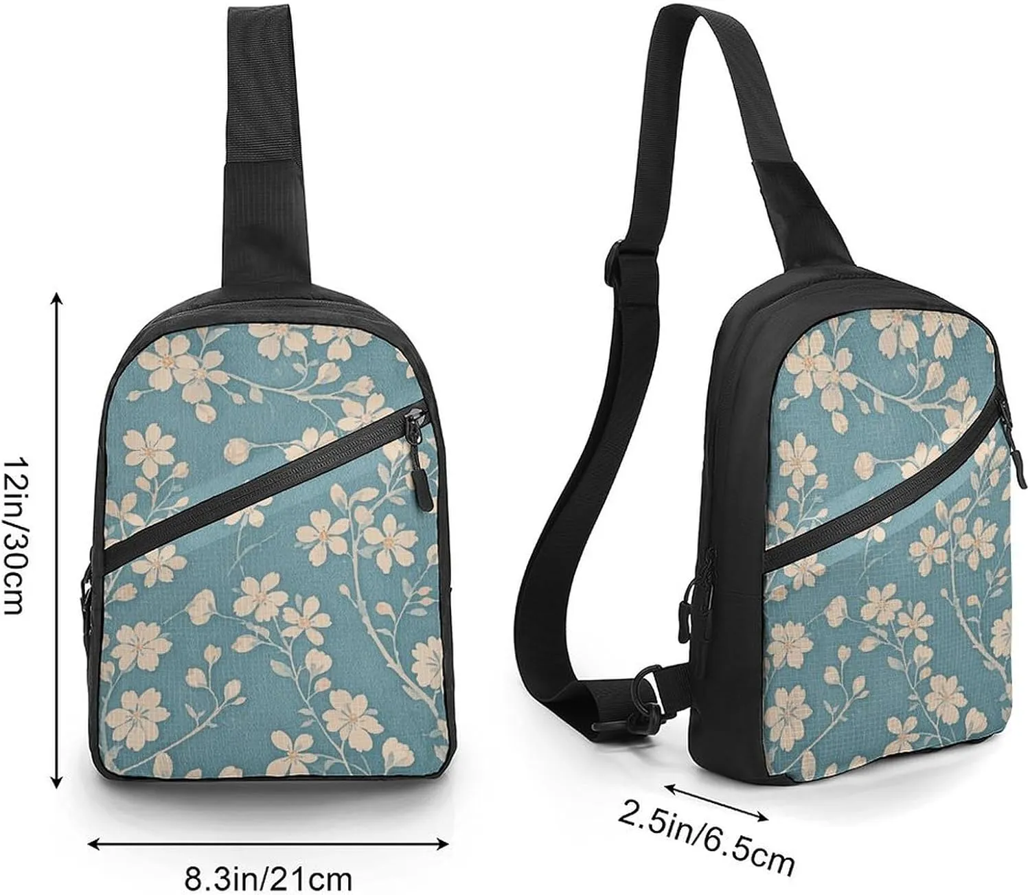 Sling Bag for Women Men Daypack Floral Light Blue Chest Bag Crossbody Backpack for Hiking Travel